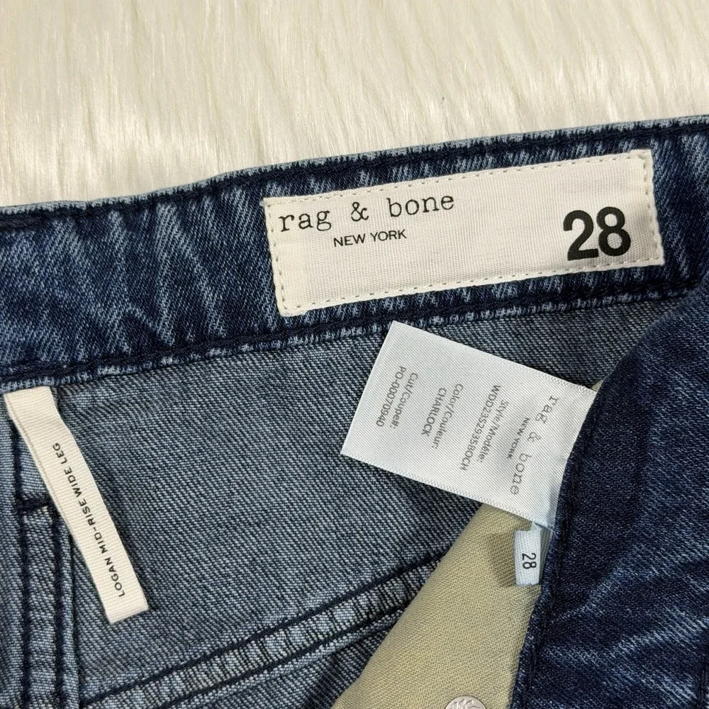 Rag & Bone Women's Size 28 Logan Mid Rise Wide‎ Leg Denim Jeans in Charlock